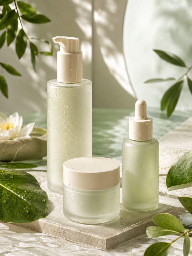 Green skincare set product photo