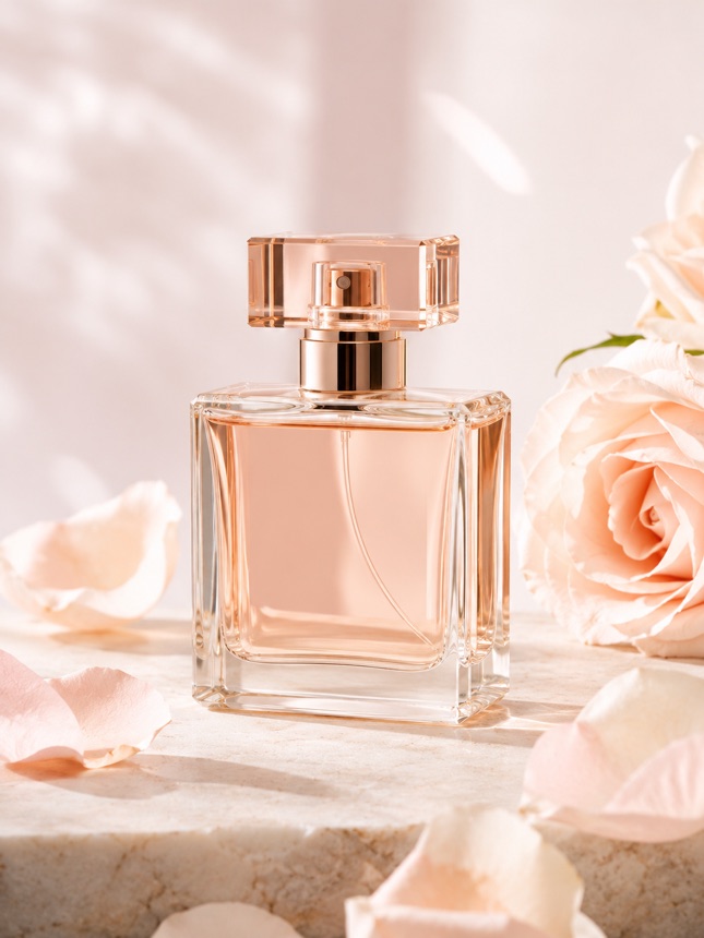 Rose perfume bottle product photo
