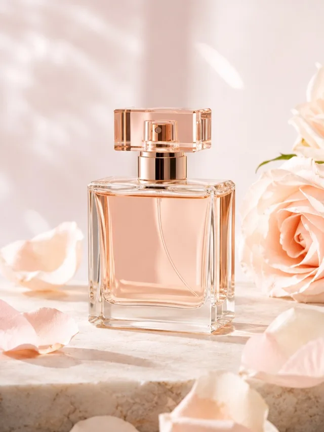 Rose perfume bottle product photo