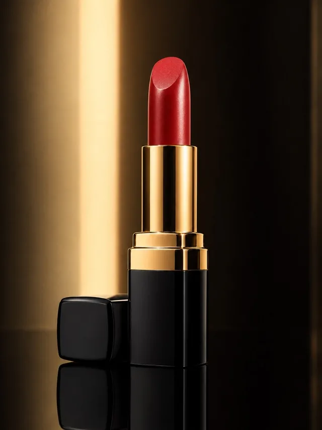 Red lipstick product photo on dark background